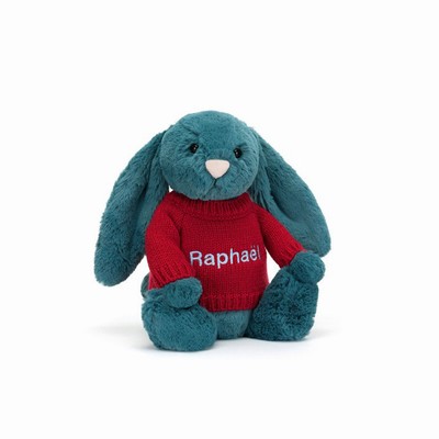 Jellycat Bashful Mineral Blue Konijn with Red Jumper | YC6748905